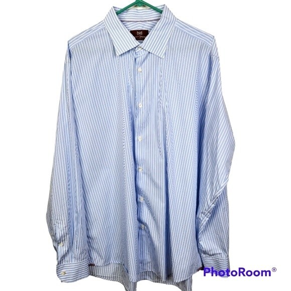 Hickey Freeman Mens Long Sleeve Striped Button Down Shirt Size 17 1/2 - Picture 1 of 10